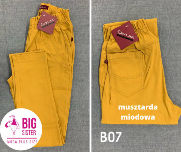 Spodnie z bengaliny Cevlar B07 kolor musztarda miodowa, plus size XXL