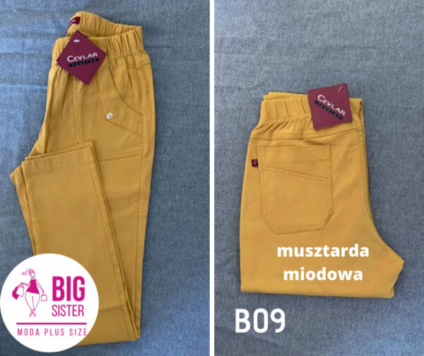 Spodnie z bengaliny Cevlar B09 kolor musztarda miodowa, plus size XXL
