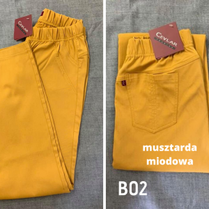 Spodnie z bengaliny B02 kolor musztarda miodowa, plus size XXL