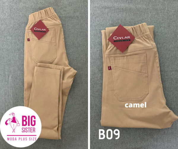 Spodnie z bengaliny Cevlar B09 kolor camel, plus size XXL