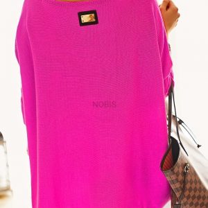 Luźny sweter oversize  z kieszeniami kolor róż neon