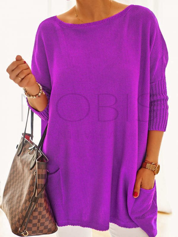 Luźny sweter oversize  z kieszeniami kolor fioletowy