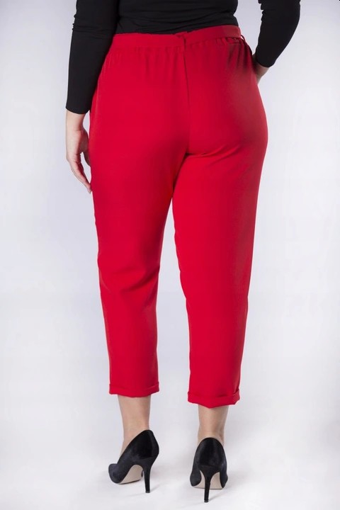 Eleganckie spodnie z talią paper bag kolor czerwony