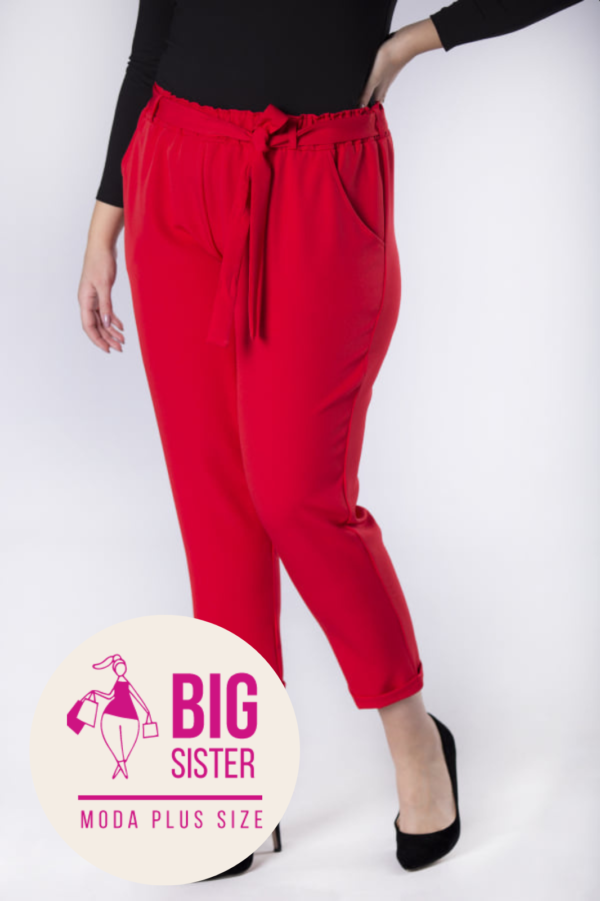 Eleganckie spodnie z talią paper bag kolor czerwony