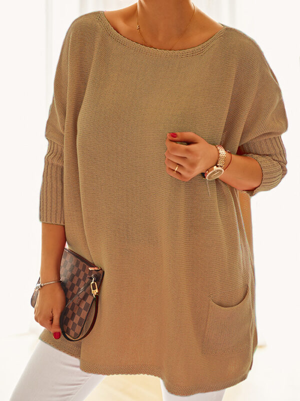 Luźny sweter oversize  z kieszeniami kolor jasny camel