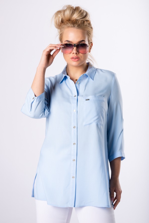 Koszula Sandra z podpinanymi rękawami kolor błękitny, plus size XXL