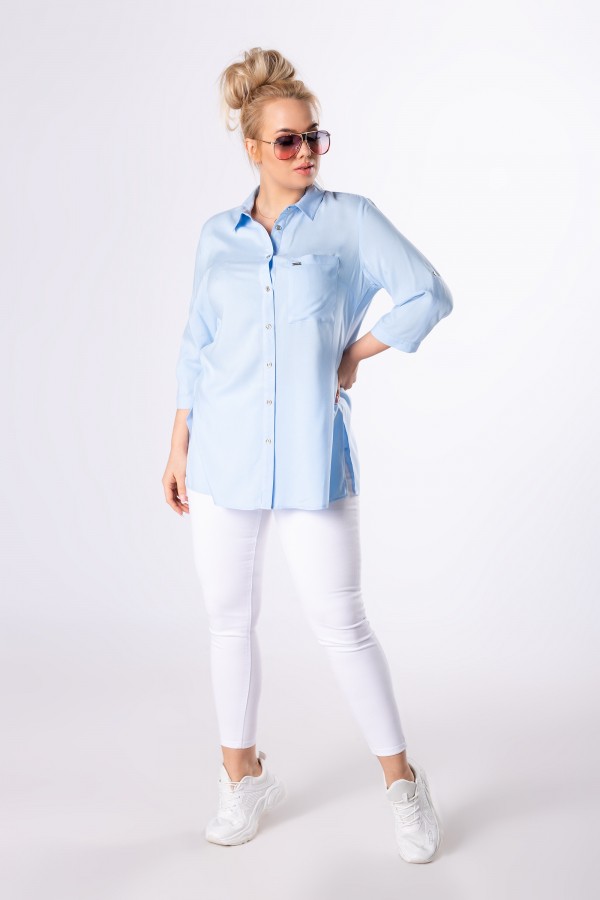Koszula Sandra z podpinanymi rękawami kolor błękitny, plus size XXL