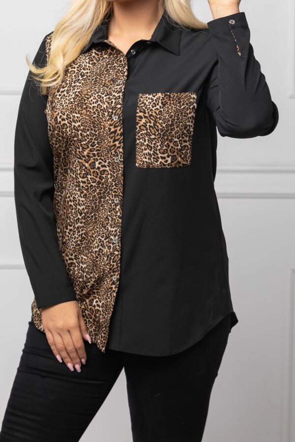 Klasyczna koszula SANDRA prosty krój kolor czarny i wzór