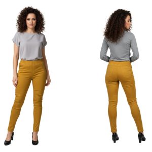 Spodnie z bengaliny Cevlar B07 zwężona nogawka kolor musztarda miodowa