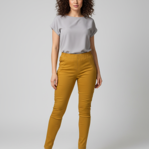 Spodnie z bengaliny Cevlar B07 zwężona nogawka kolor musztarda miodowa