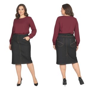 Spódnica jeans CEVLAR Lara kolor czarny