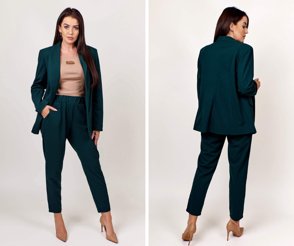 Elegancki garnitur damski Juspol ciemny zielony rozmiar 46 - obrazek 5