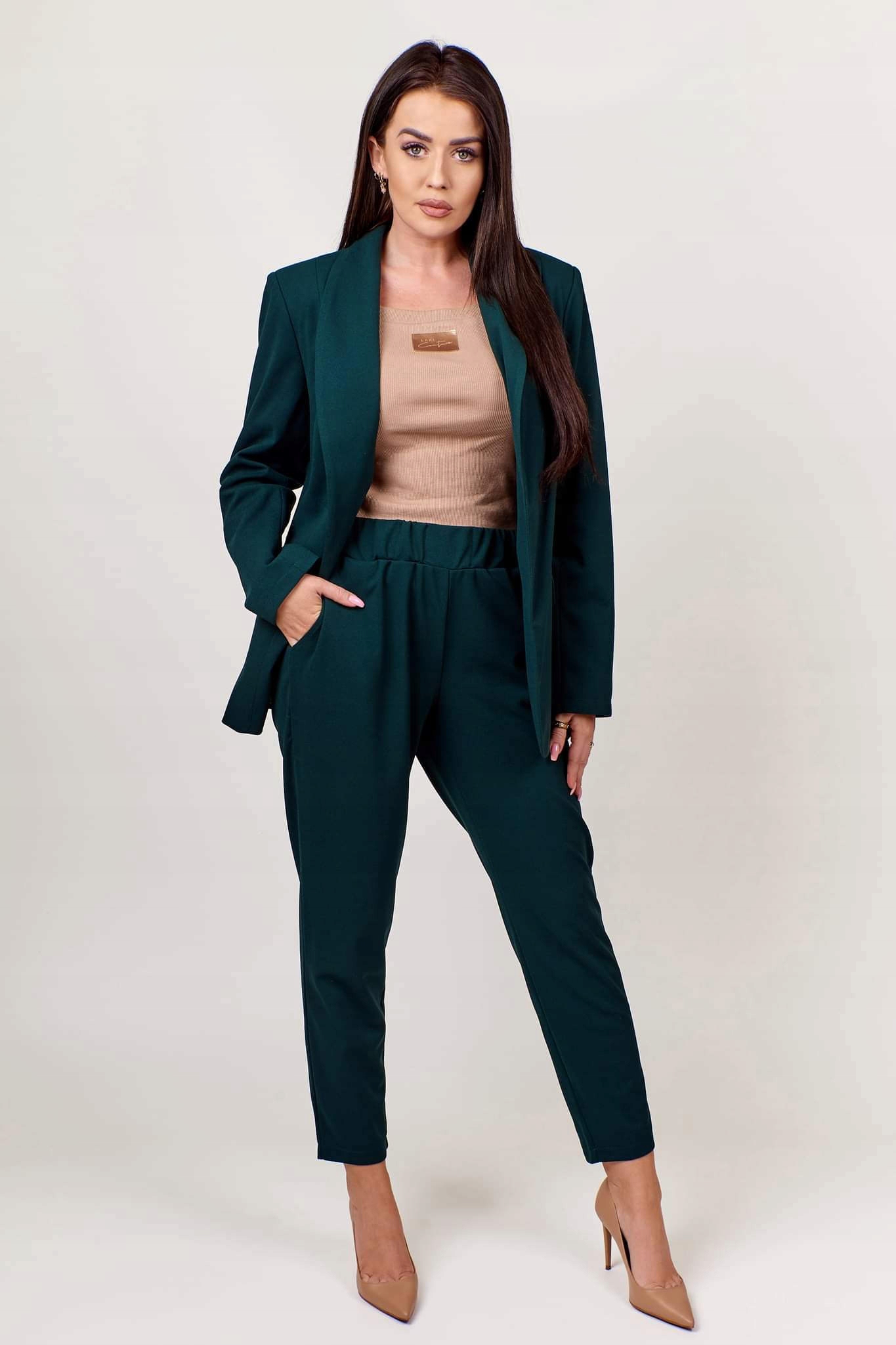Elegancki garnitur damski Juspol ciemny zielony rozmiar 46 - obrazek 2