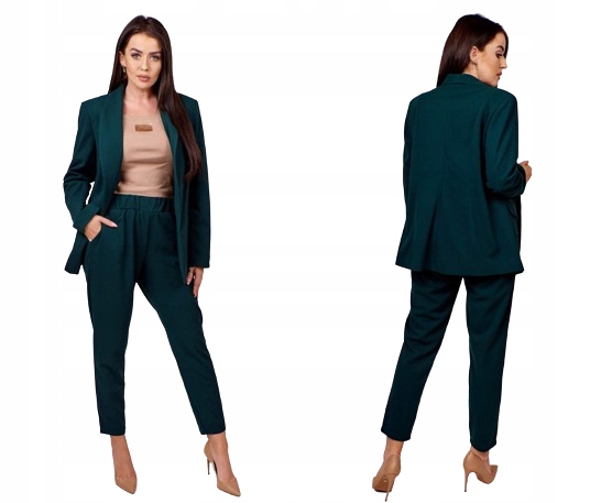 Elegancki garnitur damski Juspol ciemny zielony rozmiar 46