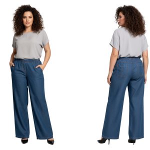 Letnie spodnie z jeansu CEVLAR prosta nogawka kolor granatowy