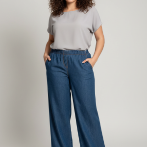 Letnie spodnie z jeansu CEVLAR prosta nogawka kolor granatowy