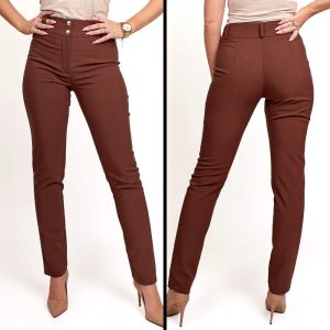 Anet spodnie eleganckie damskie proste długa czekoladowy rozmiar L