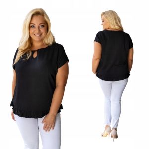 Bluzka SANDRA krój kimono z falbaną kolor czarny rozmiar 54