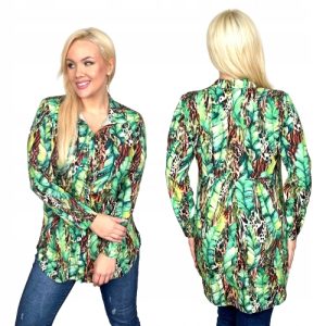 Długa elegancka koszula SANDRA wzór liście z panterką rozmiar 46