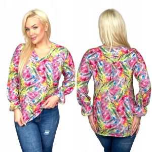 Elegancka bluzka Sandra wzór plamki różowe rozmiar 48