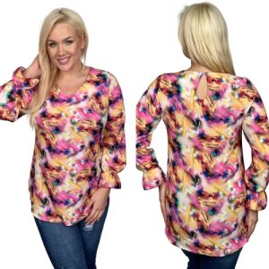 Elegancka bluzka Sandra wzór różowe plamy r.54