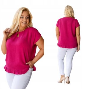 Bluzka SANDRA krój kimono z falbaną kolor fuksja rozmiar 46