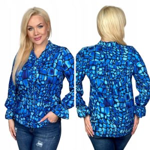 Bluzka Sandra z fontaziem wzór kostka chabrowa rozmiar 58