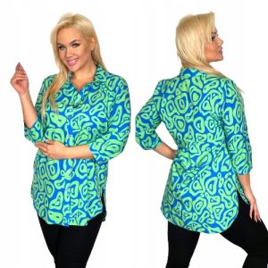 Długa elegancka koszula SANDRA ameba zielona rozmiar 48