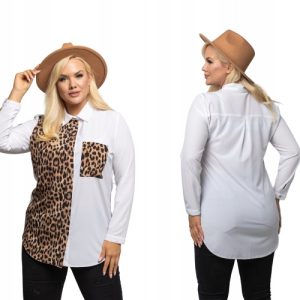 Klasyczna koszula SANDRA prosty krój biały i wzór rozmiar 48