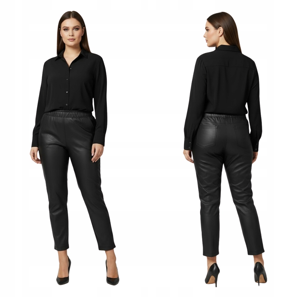 Spodnie BengaMetallic 04 - czarne, zwężane 7/8 z zamkami plus size 42-60