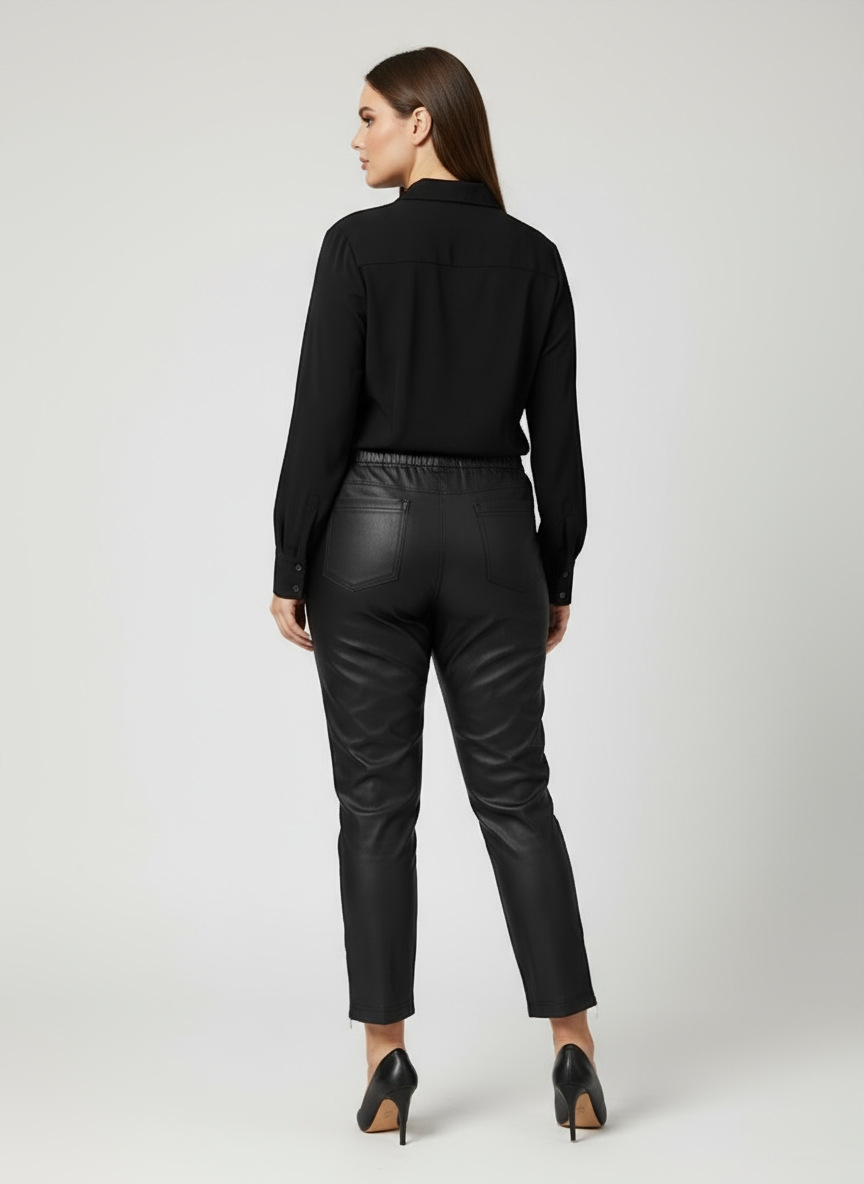 Spodnie BengaMetallic 04 - czarne, zwężane 7/8 z zamkami plus size 42-60 - obrazek 4