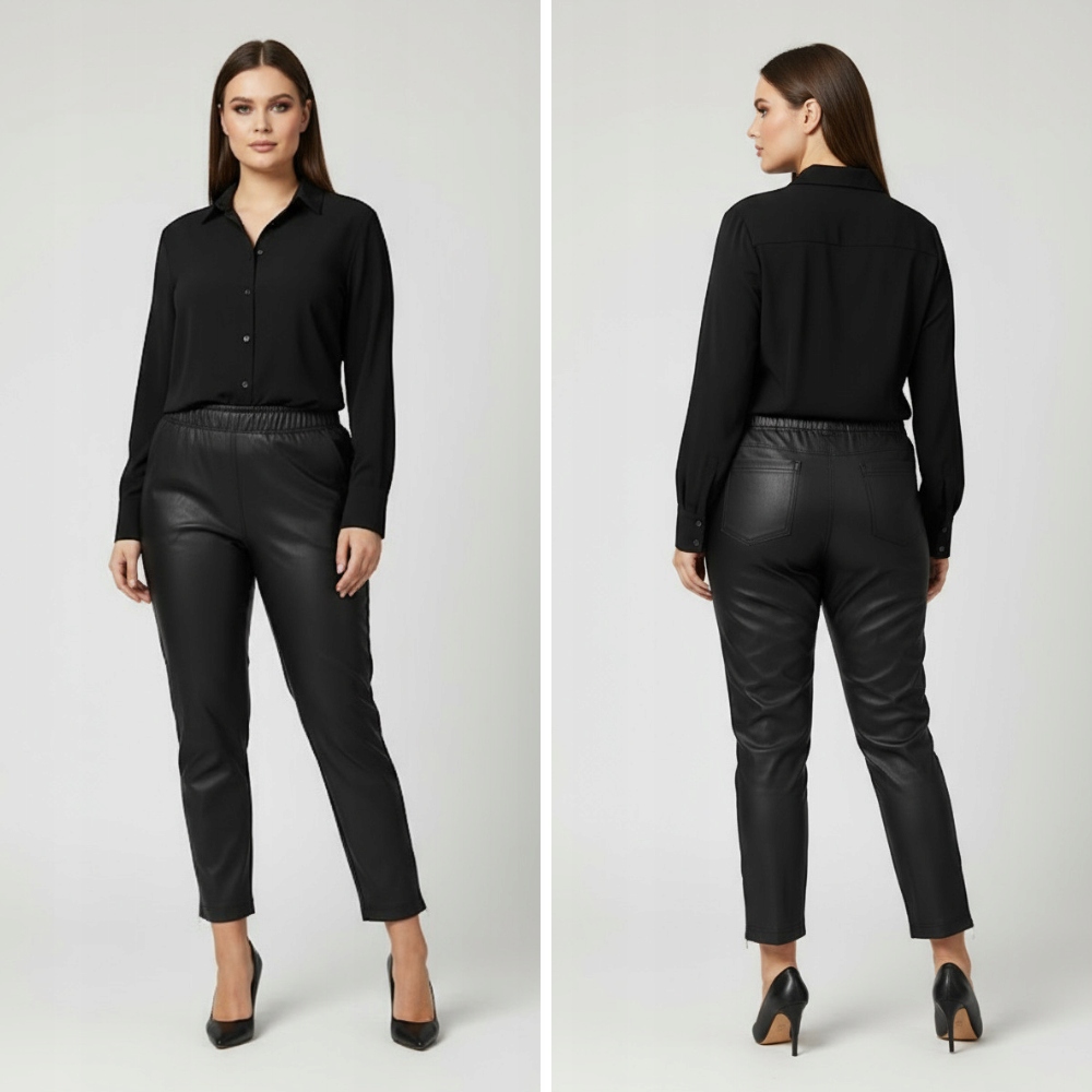 Spodnie BengaMetallic 04 - czarne, zwężane 7/8 z zamkami plus size 42-60 - obrazek 5