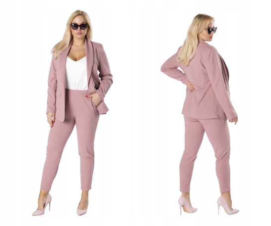 Elegancki garnitur damski JUSPOL kolor brudny róż plus size rozmiar 48