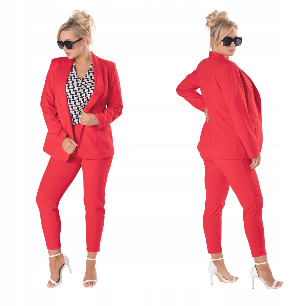 Elegancki garnitur damski JUSPOL kolor czerwony plus size rozmiar 52