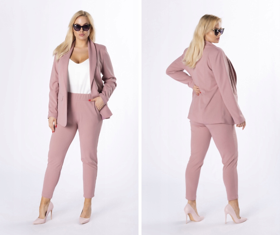Elegancki garnitur damski JUSPOL kolor brudny róż plus size rozmiar 48 - obrazek 6
