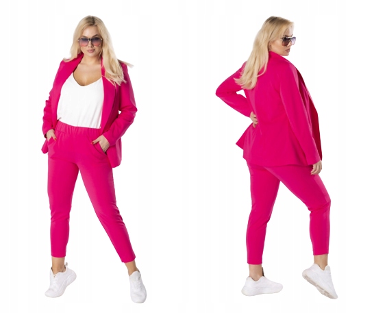 Elegancki garnitur damski JUSPOL kolor fuksja plus size rozmiar 52
