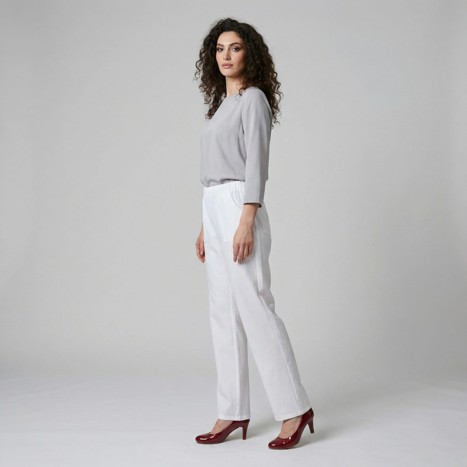 Spodnie letnie lniane CEVLAR regular kolor biały rozmiar 42-58