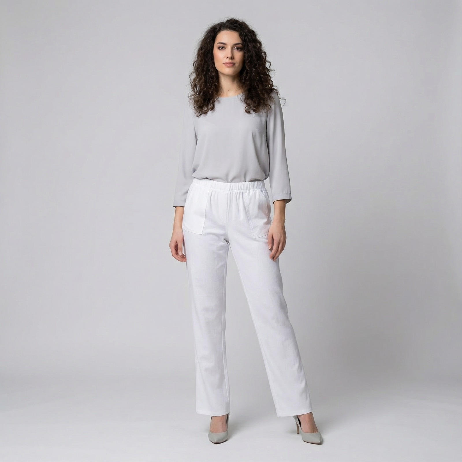 Spodnie letnie lniane CEVLAR regular kolor biały rozmiar 42-58