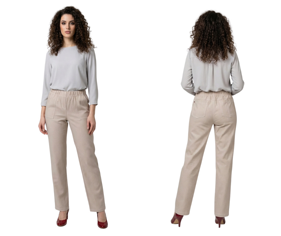 Spodnie letnie lniane CEVLAR regular kolor beżowy rozmiar 42-58