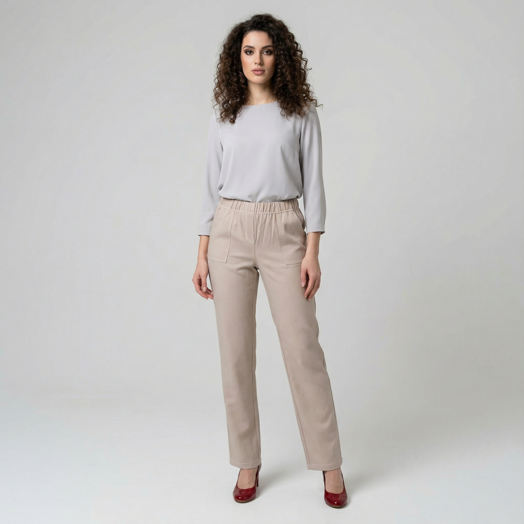 Spodnie letnie lniane CEVLAR regular kolor beżowy rozmiar 42-58